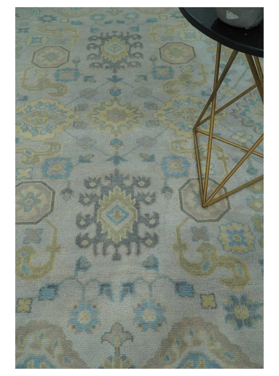 Hand Knotted 8x10 Ivory, Blue and Beige Floral Oushak Persian Wool Area Rug | TRDCP1174810 - The Rug Decor