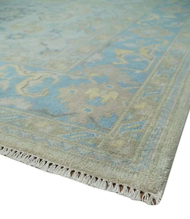 Hand Knotted 8x10 Ivory, Blue and Beige Floral Oushak Persian Wool Area Rug | TRDCP1174810 - The Rug Decor