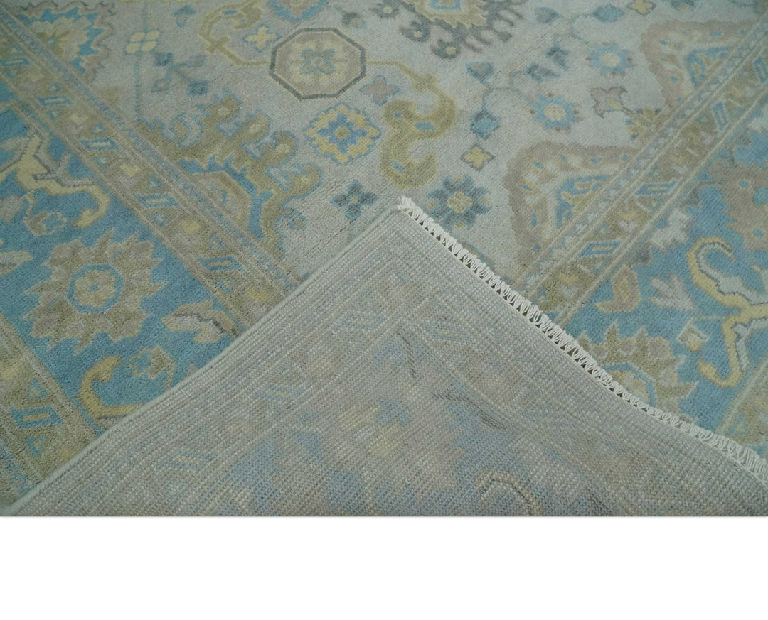 Hand Knotted 8x10 Ivory, Blue and Beige Floral Oushak Persian Wool Area Rug | TRDCP1174810 - The Rug Decor