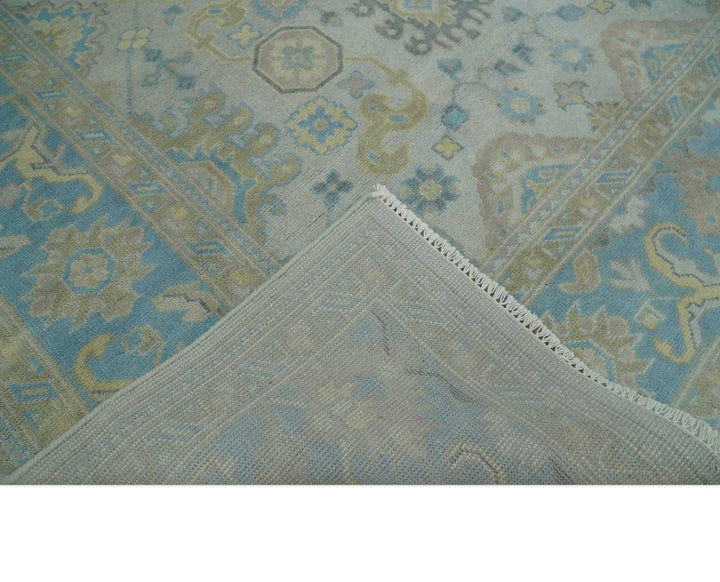 Hand Knotted 8x10 Ivory, Blue and Beige Floral Oushak Persian Wool Area Rug | TRDCP1174810 - The Rug Decor