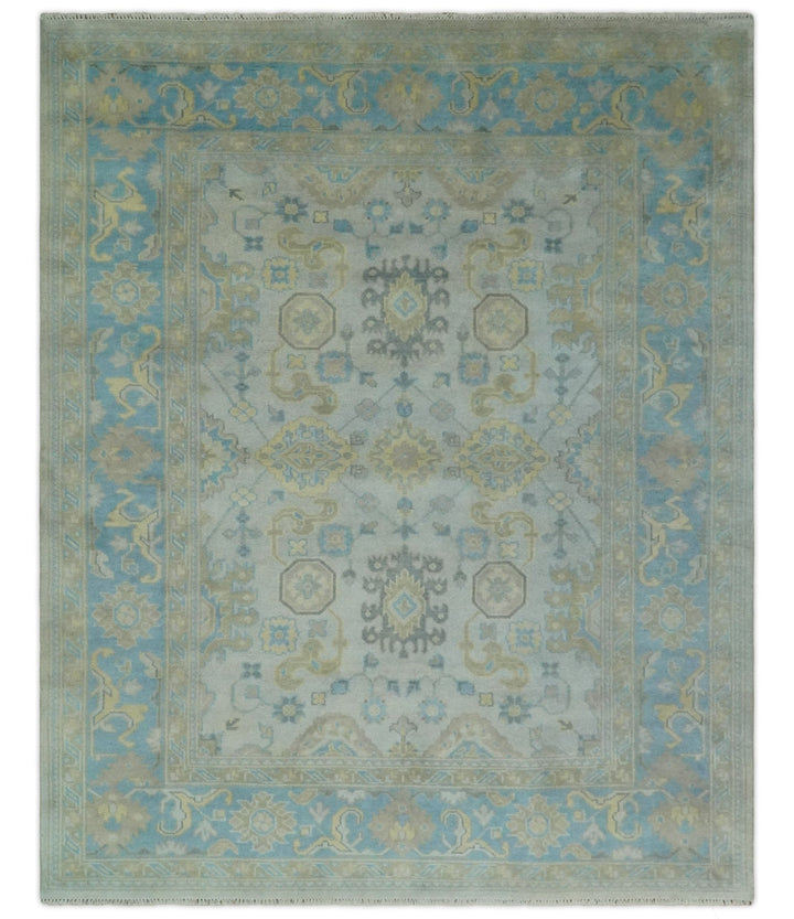 Hand Knotted 8x10 Ivory, Blue and Beige Floral Oushak Persian Wool Area Rug | TRDCP1174810 - The Rug Decor