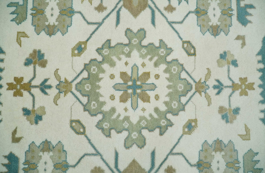 Hand Knotted 8x10 Ivory, Blue and Brown Floral Oushak Persian Wool Area Rug | TRDCP1075810 - The Rug Decor