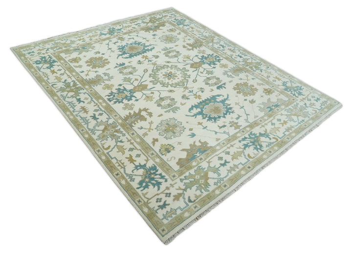 Hand Knotted 8x10 Ivory, Blue and Brown Floral Oushak Persian Wool Area Rug | TRDCP1075810 - The Rug Decor