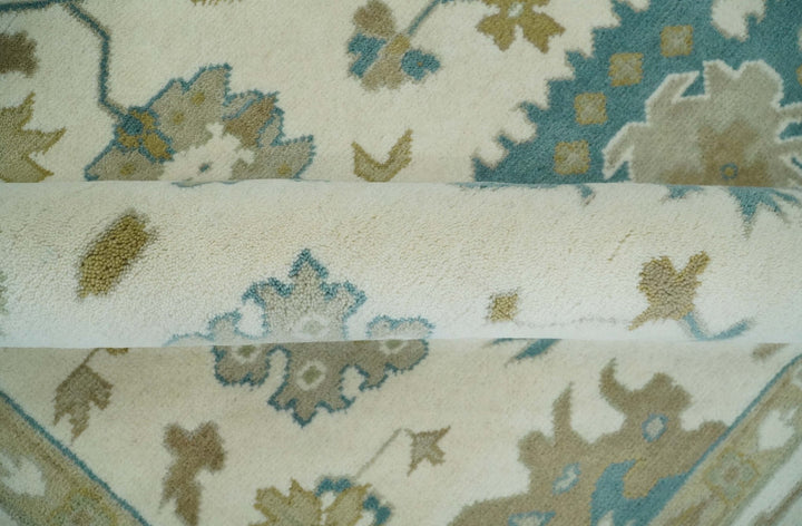 Hand Knotted 8x10 Ivory, Blue and Brown Floral Oushak Persian Wool Area Rug | TRDCP1075810 - The Rug Decor