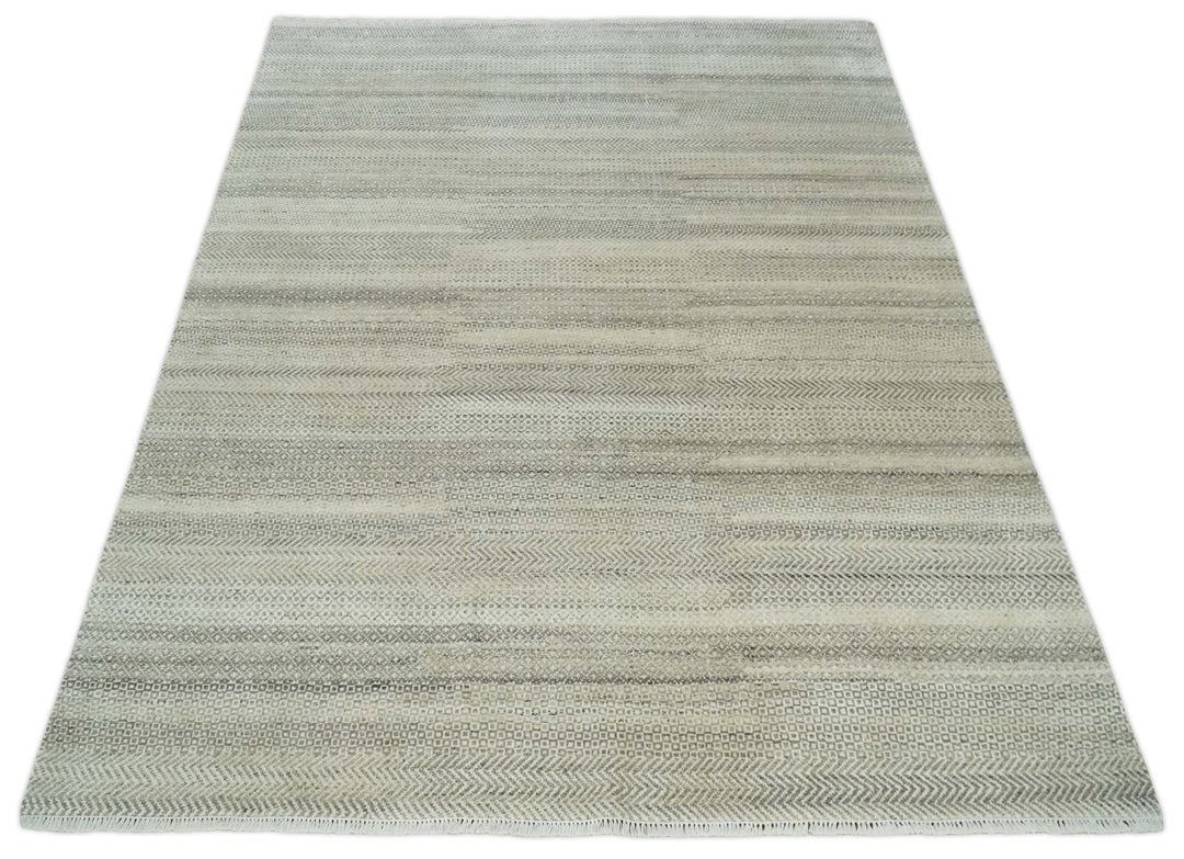 Hand Knotted 8x10 Modern Geometric Trellis Scandinavian Beige, Charcoal and Ivory Wool Area Rug | TRDCP928810 - The Rug Decor