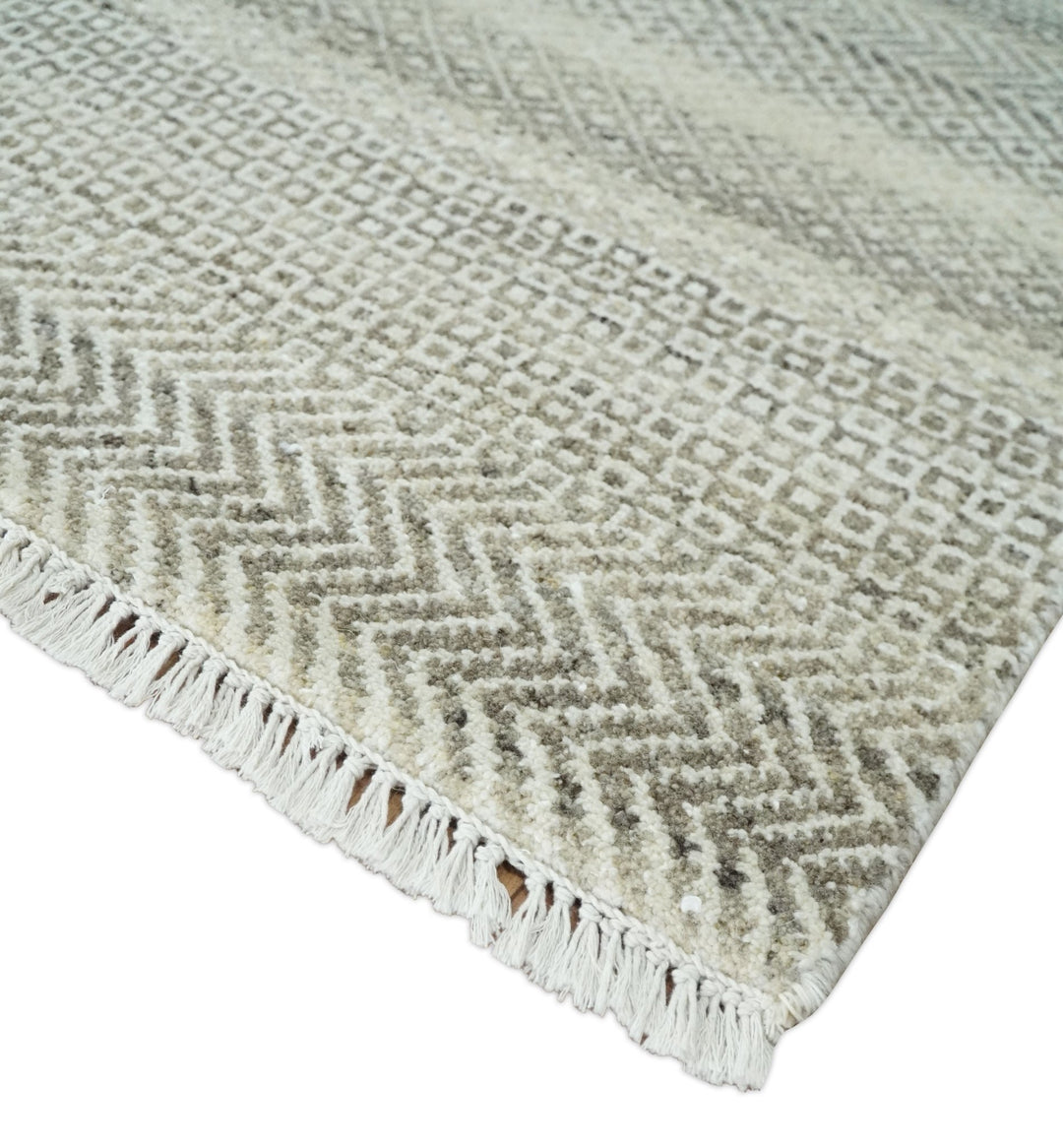 Hand Knotted 8x10 Modern Geometric Trellis Scandinavian Beige, Charcoal and Ivory Wool Area Rug | TRDCP928810 - The Rug Decor