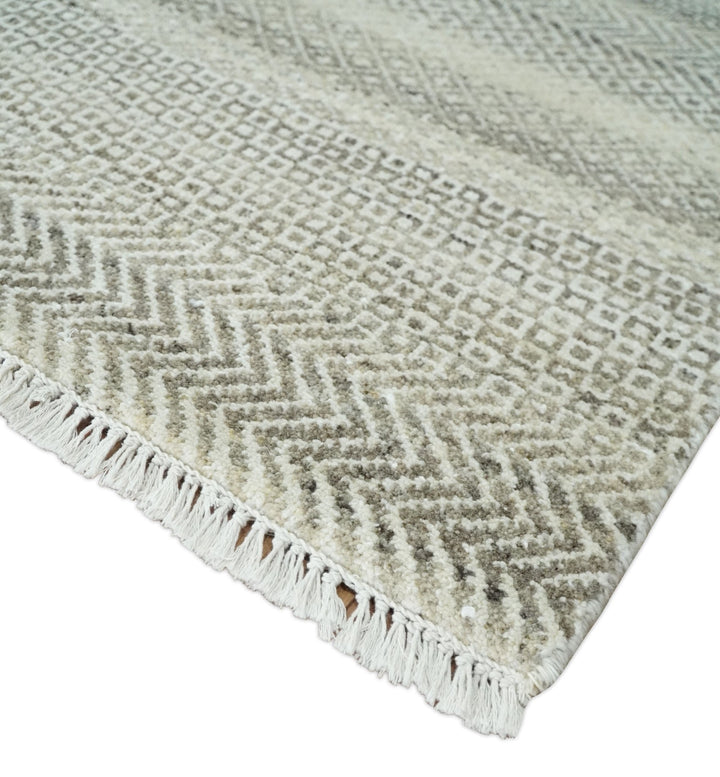 Hand Knotted 8x10 Modern Geometric Trellis Scandinavian Beige, Charcoal and Ivory Wool Area Rug | TRDCP928810 - The Rug Decor