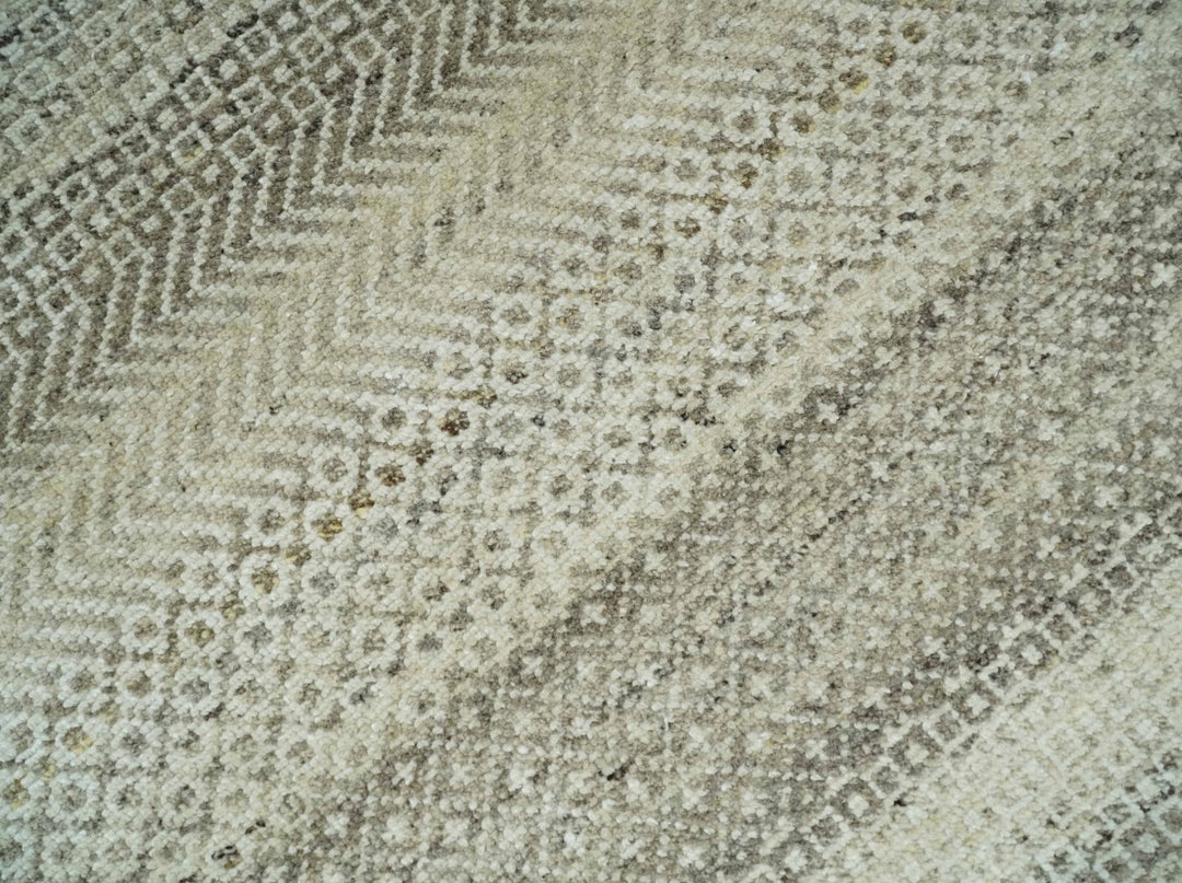 Hand Knotted 8x10 Modern Geometric Trellis Scandinavian Beige, Charcoal and Ivory Wool Area Rug | TRDCP928810 - The Rug Decor