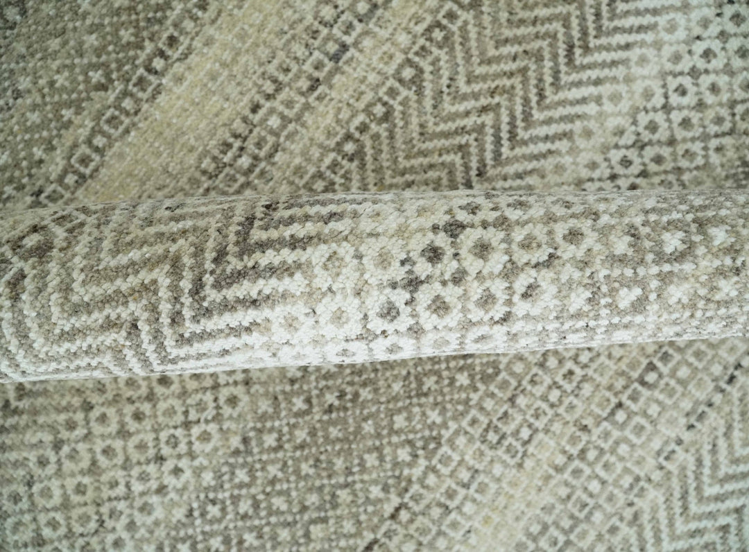 Hand Knotted 8x10 Modern Geometric Trellis Scandinavian Beige, Charcoal and Ivory Wool Area Rug | TRDCP928810 - The Rug Decor