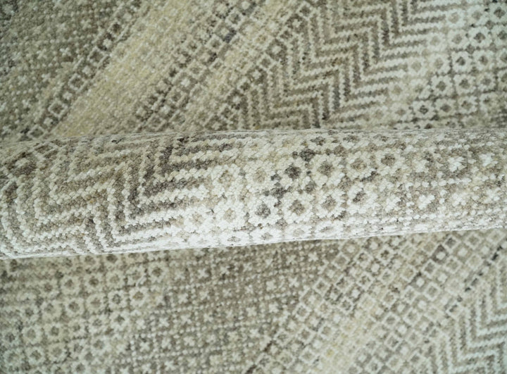 Hand Knotted 8x10 Modern Geometric Trellis Scandinavian Beige, Charcoal and Ivory Wool Area Rug | TRDCP928810 - The Rug Decor