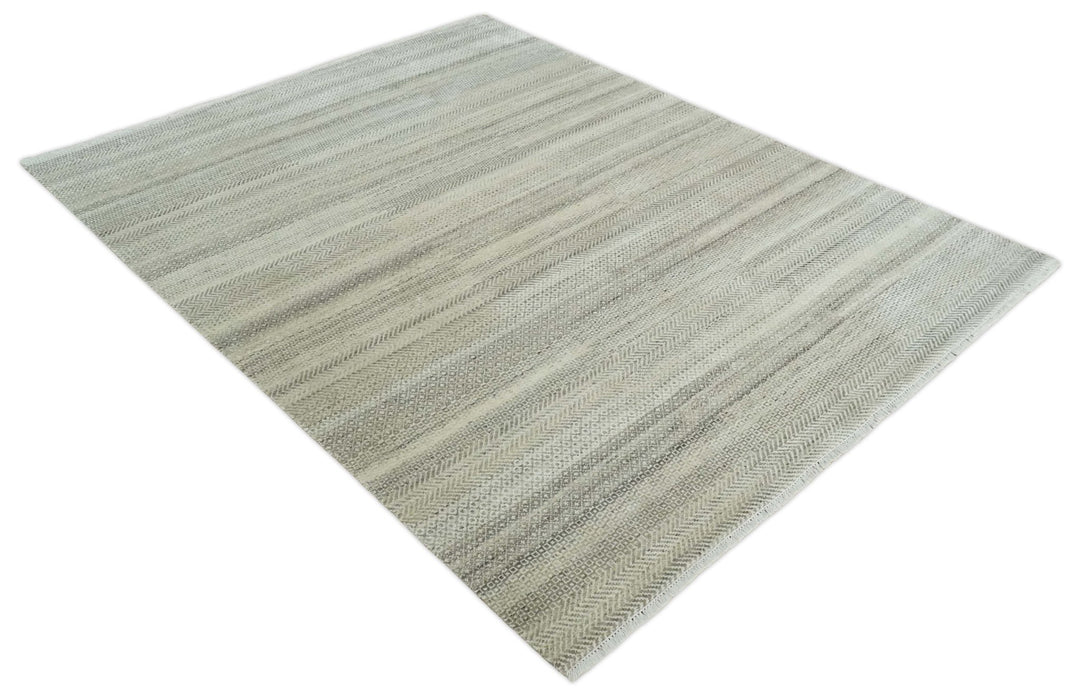 Hand Knotted 8x10 Modern Geometric Trellis Scandinavian Beige, Charcoal and Ivory Wool Area Rug | TRDCP928810 - The Rug Decor