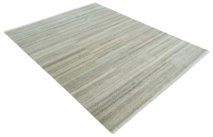 Hand Knotted 8x10 Modern Geometric Trellis Scandinavian Beige, Charcoal and Ivory Wool Area Rug | TRDCP928810 - The Rug Decor