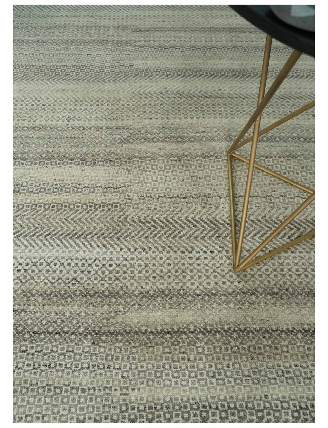 Hand Knotted 8x10 Modern Geometric Trellis Scandinavian Beige, Charcoal and Ivory Wool Area Rug | TRDCP928810 - The Rug Decor
