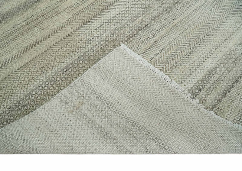 Hand Knotted 8x10 Modern Geometric Trellis Scandinavian Beige, Charcoal and Ivory Wool Area Rug | TRDCP928810 - The Rug Decor