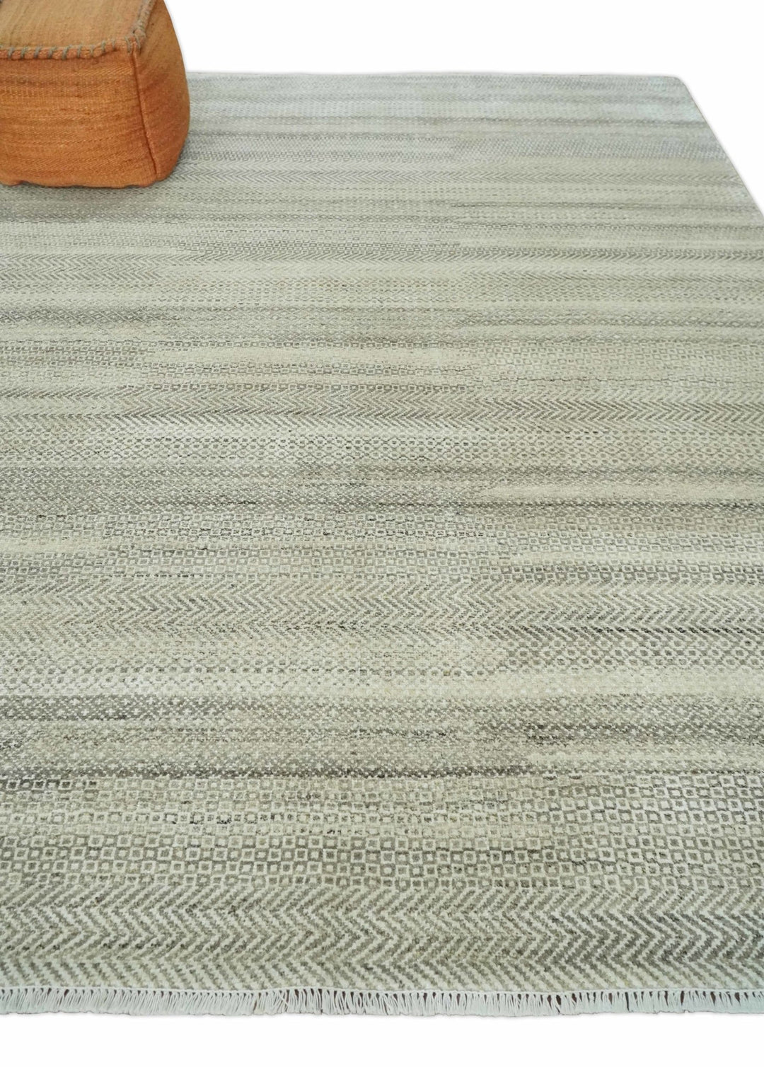 Hand Knotted 8x10 Modern Geometric Trellis Scandinavian Beige, Charcoal and Ivory Wool Area Rug | TRDCP928810 - The Rug Decor