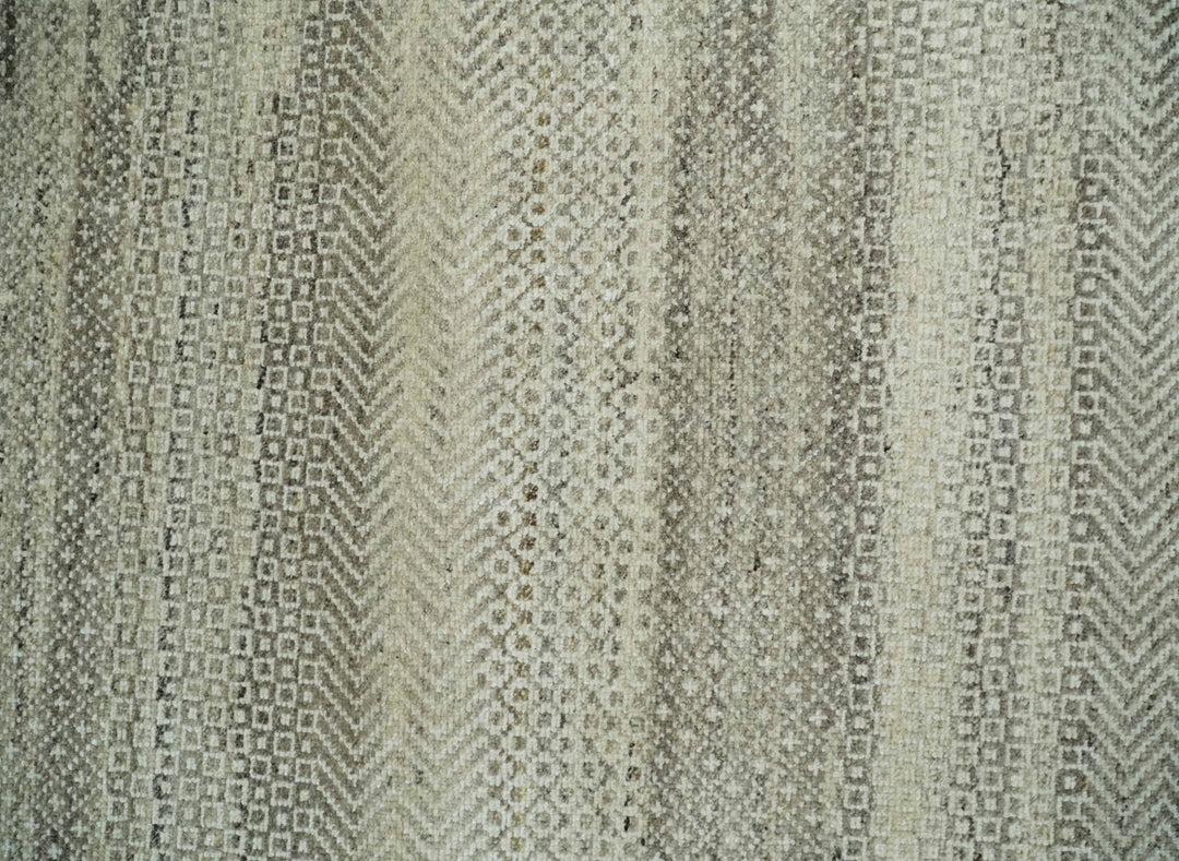 Hand Knotted 8x10 Modern Geometric Trellis Scandinavian Beige, Charcoal and Ivory Wool Area Rug | TRDCP928810 - The Rug Decor