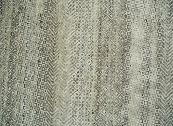 Hand Knotted 8x10 Modern Geometric Trellis Scandinavian Beige, Charcoal and Ivory Wool Area Rug | TRDCP928810 - The Rug Decor