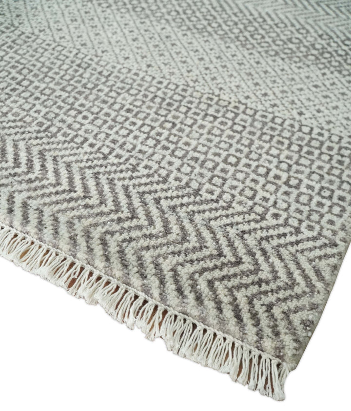 Hand Knotted 8x10 Modern Geometric Trellis Scandinavian Charcoal, Silver and Ivory Wool Area Rug - The Rug Decor
