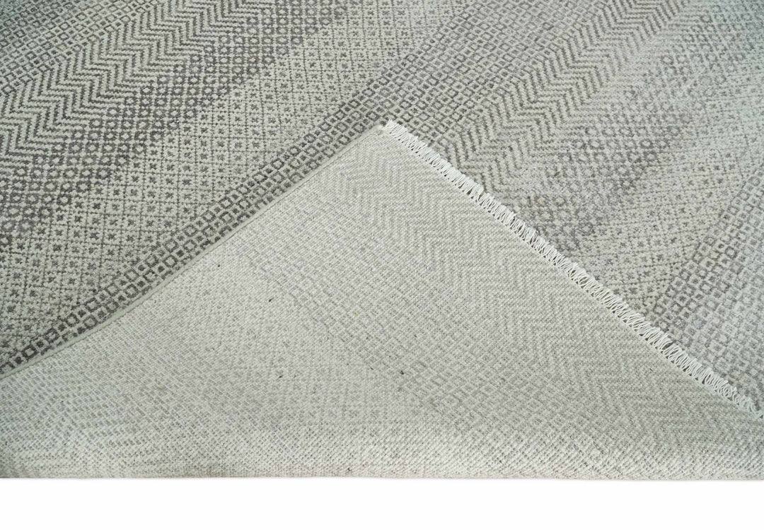 Hand Knotted 8x10 Modern Geometric Trellis Scandinavian Charcoal, Silver and Ivory Wool Area Rug - The Rug Decor