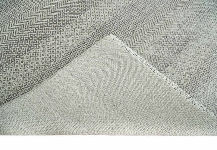 Hand Knotted 8x10 Modern Geometric Trellis Scandinavian Charcoal, Silver and Ivory Wool Area Rug - The Rug Decor