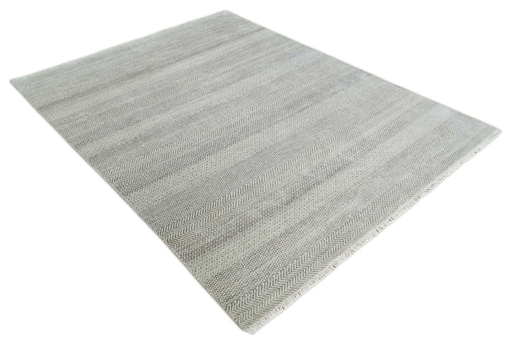Hand Knotted 8x10 Modern Geometric Trellis Scandinavian Charcoal, Silver and Ivory Wool Area Rug - The Rug Decor