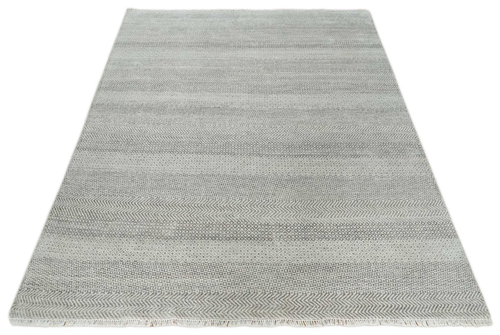 Hand Knotted 8x10 Modern Geometric Trellis Scandinavian Charcoal, Silver and Ivory Wool Area Rug - The Rug Decor