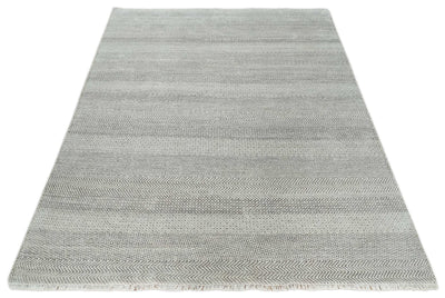 Hand Knotted 8x10 Modern Geometric Trellis Scandinavian Charcoal, Silver and Ivory Wool Area Rug - The Rug Decor