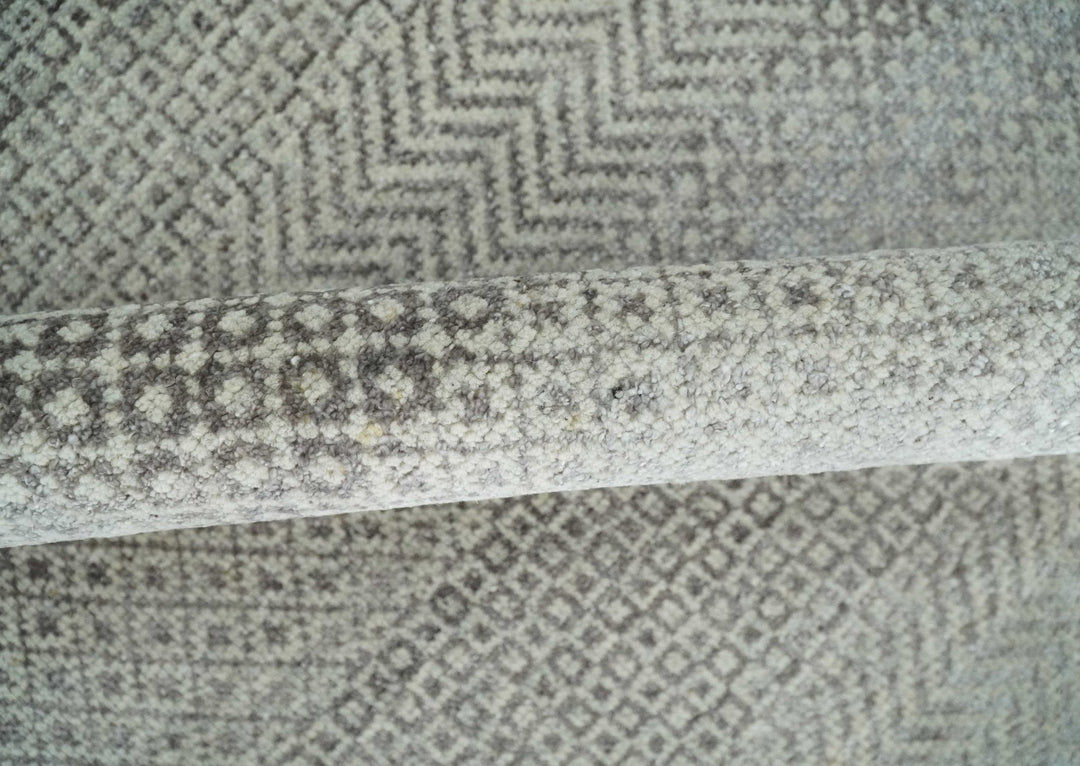 Hand Knotted 8x10 Modern Geometric Trellis Scandinavian Charcoal, Silver and Ivory Wool Area Rug - The Rug Decor