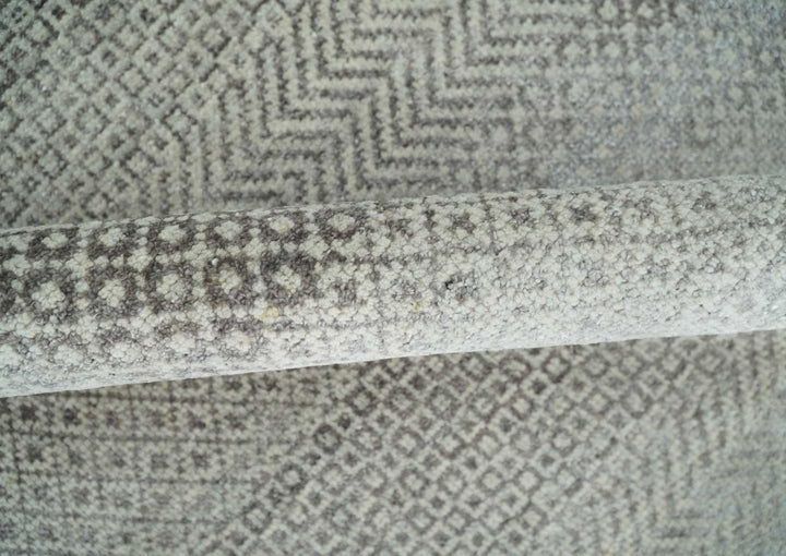 Hand Knotted 8x10 Modern Geometric Trellis Scandinavian Charcoal, Silver and Ivory Wool Area Rug - The Rug Decor