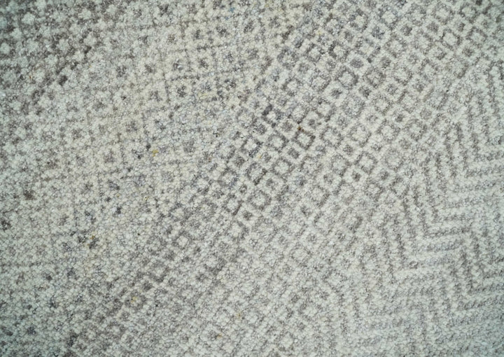Hand Knotted 8x10 Modern Geometric Trellis Scandinavian Charcoal, Silver and Ivory Wool Area Rug - The Rug Decor