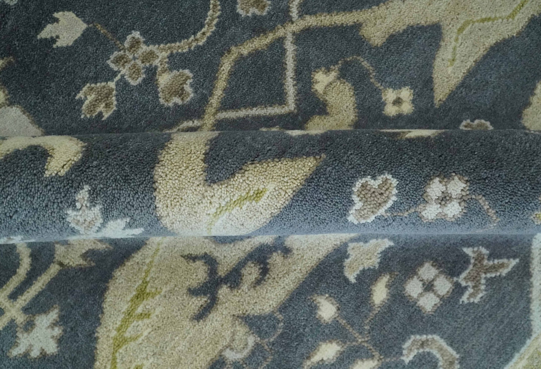 Hand Knotted 8x10 Oriental Oushak Charcoal, Ivory and Beige Wool Area Rug - The Rug Decor