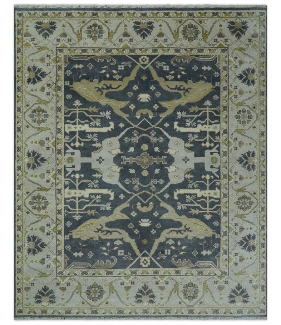 Hand Knotted 8x10 Oriental Oushak Charcoal, Ivory and Beige Wool Area Rug - The Rug Decor