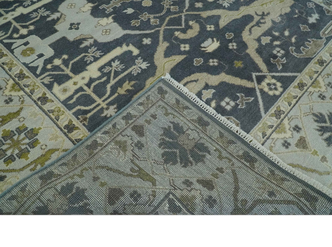 Hand Knotted 8x10 Oriental Oushak Charcoal, Ivory and Beige Wool Area Rug - The Rug Decor