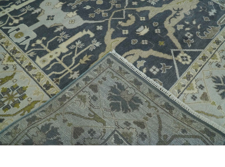 Hand Knotted 8x10 Oriental Oushak Charcoal, Ivory and Beige Wool Area Rug - The Rug Decor