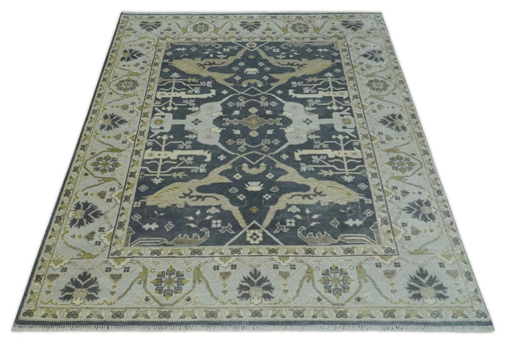 Hand Knotted 8x10 Oriental Oushak Charcoal, Ivory and Beige Wool Area Rug - The Rug Decor