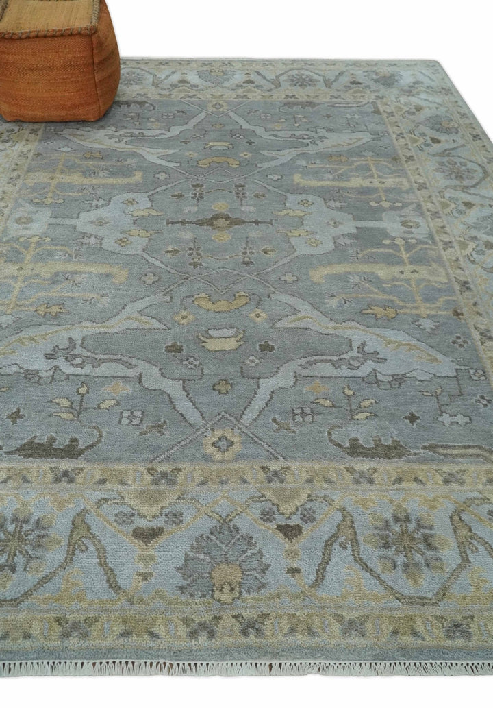 Hand Knotted 8x10 Oriental Oushak Charcoal Silver and Beige Wool Area Rug | TRDCP1182810 - The Rug Decor