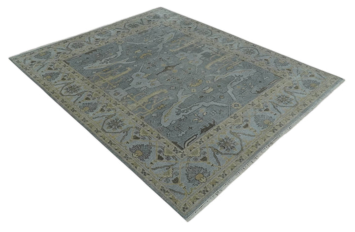 Hand Knotted 8x10 Oriental Oushak Charcoal Silver and Beige Wool Area Rug | TRDCP1182810 - The Rug Decor