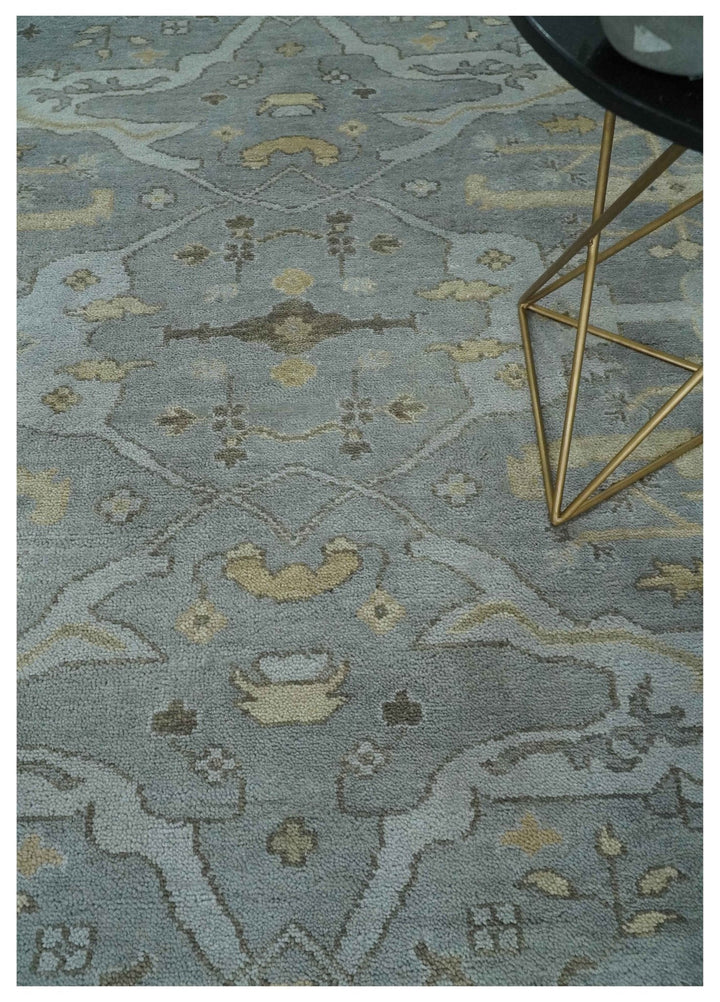 Hand Knotted 8x10 Oriental Oushak Charcoal Silver and Beige Wool Area Rug | TRDCP1182810 - The Rug Decor