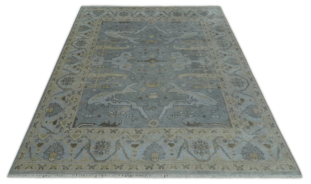 Hand Knotted 8x10 Oriental Oushak Charcoal Silver and Beige Wool Area Rug | TRDCP1182810 - The Rug Decor