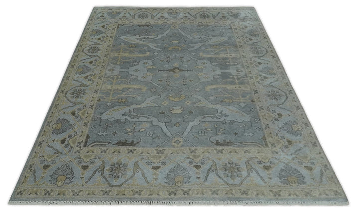 Hand Knotted 8x10 Oriental Oushak Charcoal Silver and Beige Wool Area Rug | TRDCP1182810 - The Rug Decor