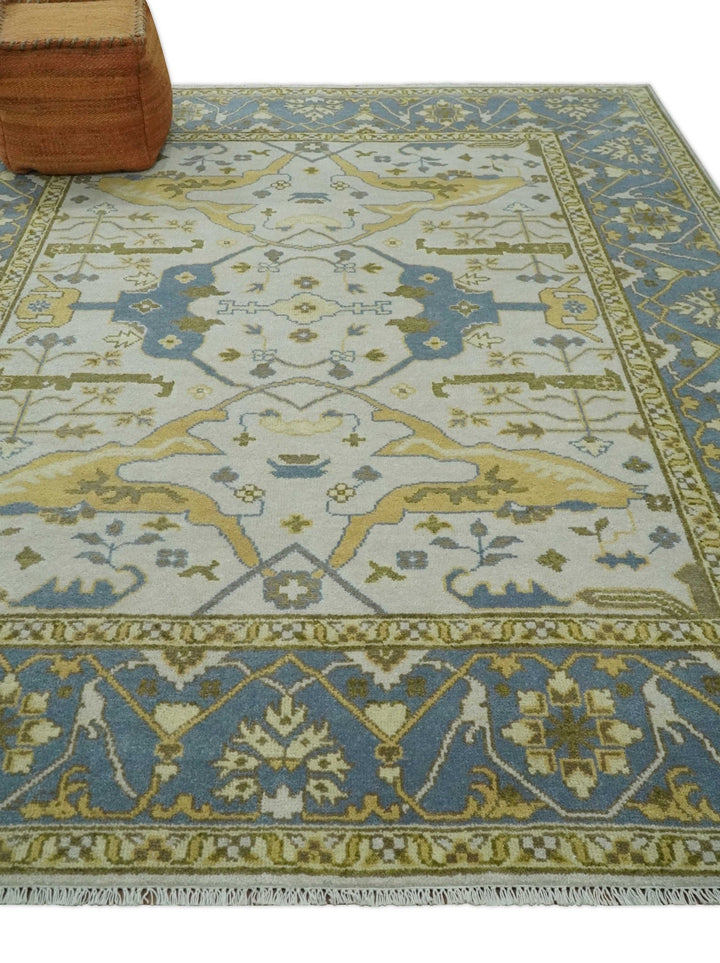 Hand Knotted 8x10 Oriental Oushak Ivory, Beige and Gray Wool Area Rug - The Rug Decor