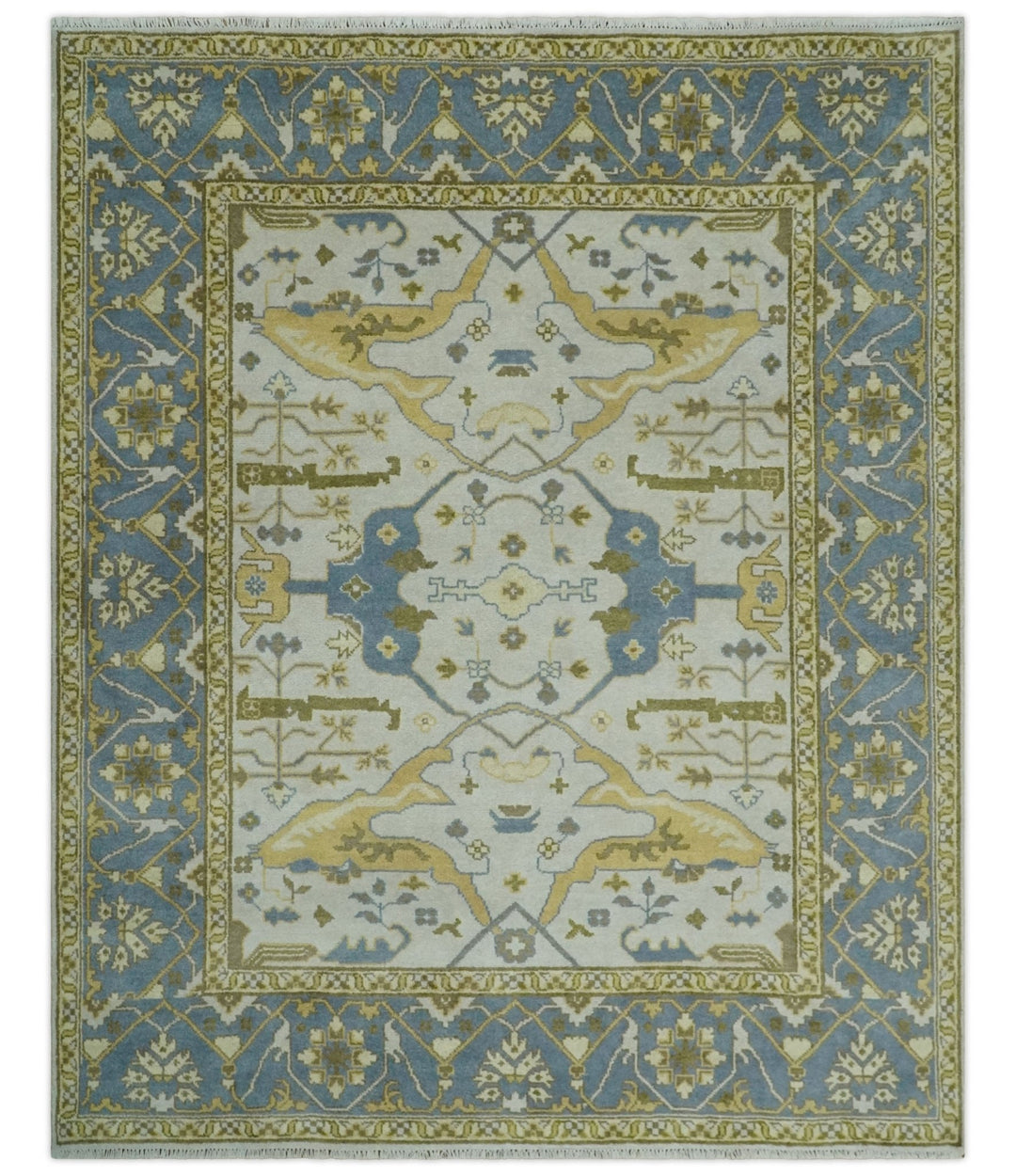 Hand Knotted 8x10 Oriental Oushak Ivory, Beige and Gray Wool Area Rug - The Rug Decor