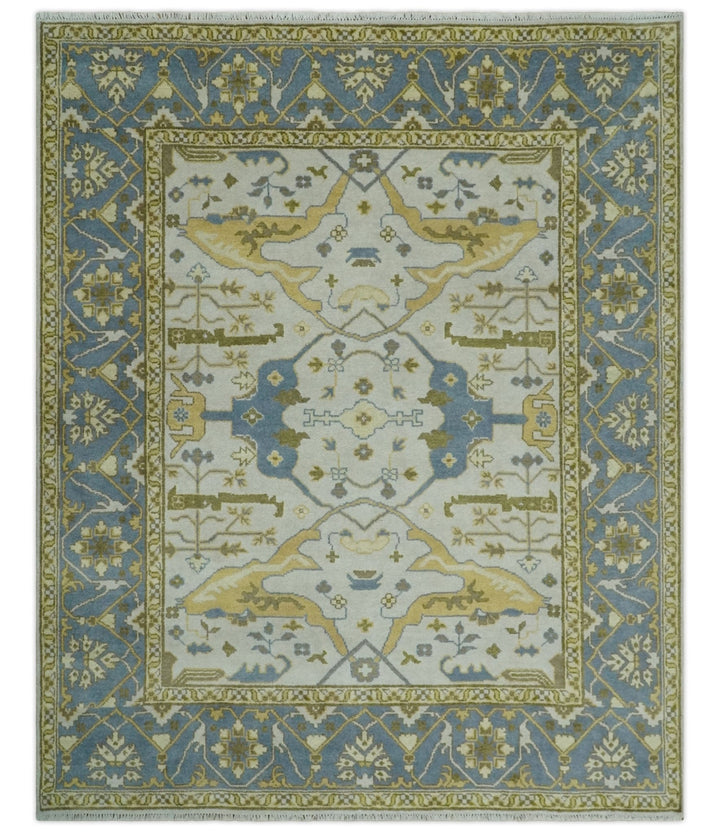 Hand Knotted 8x10 Oriental Oushak Ivory, Beige and Gray Wool Area Rug - The Rug Decor