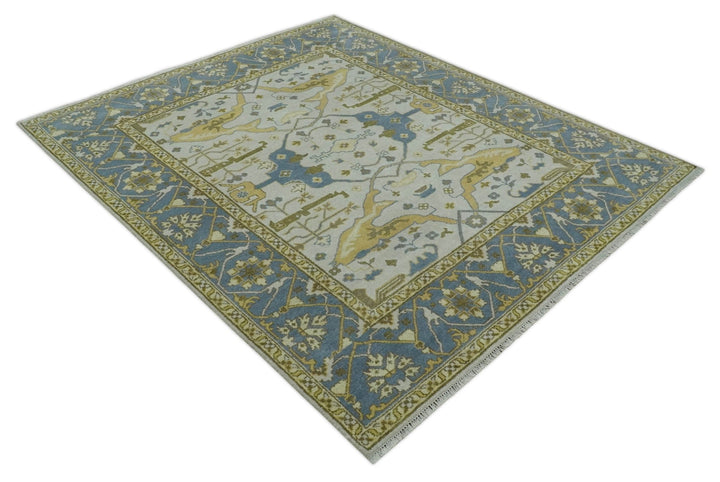 Hand Knotted 8x10 Oriental Oushak Ivory, Beige and Gray Wool Area Rug - The Rug Decor
