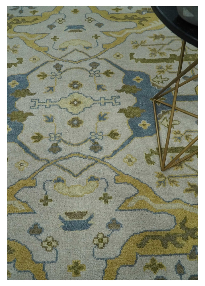 Hand Knotted 8x10 Oriental Oushak Ivory, Beige and Gray Wool Area Rug - The Rug Decor