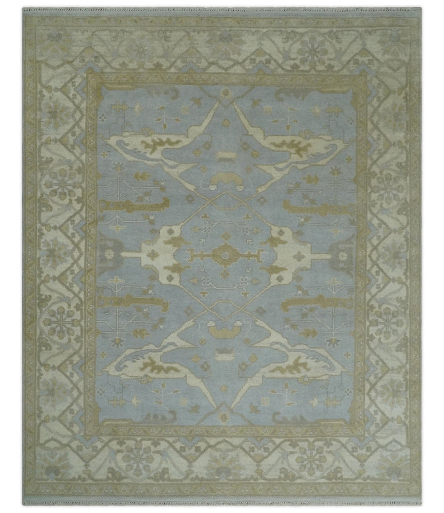 Hand Knotted 8x10 Oriental Oushak Silver, Ivory and Beige Wool Area Rug | TRDCP1160810 - The Rug Decor