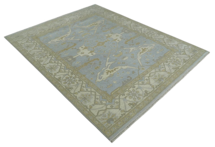 Hand Knotted 8x10 Oriental Oushak Silver, Ivory and Beige Wool Area Rug | TRDCP1160810 - The Rug Decor