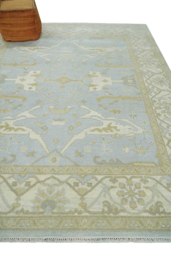 Hand Knotted 8x10 Oriental Oushak Silver, Ivory and Beige Wool Area Rug | TRDCP1160810 - The Rug Decor