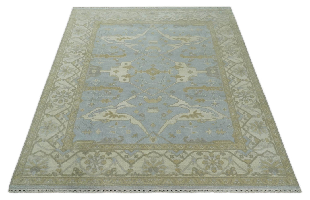 Hand Knotted 8x10 Oriental Oushak Silver, Ivory and Beige Wool Area Rug | TRDCP1160810 - The Rug Decor