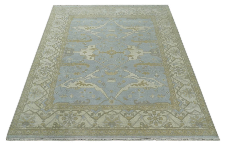 Hand Knotted 8x10 Oriental Oushak Silver, Ivory and Beige Wool Area Rug | TRDCP1160810 - The Rug Decor